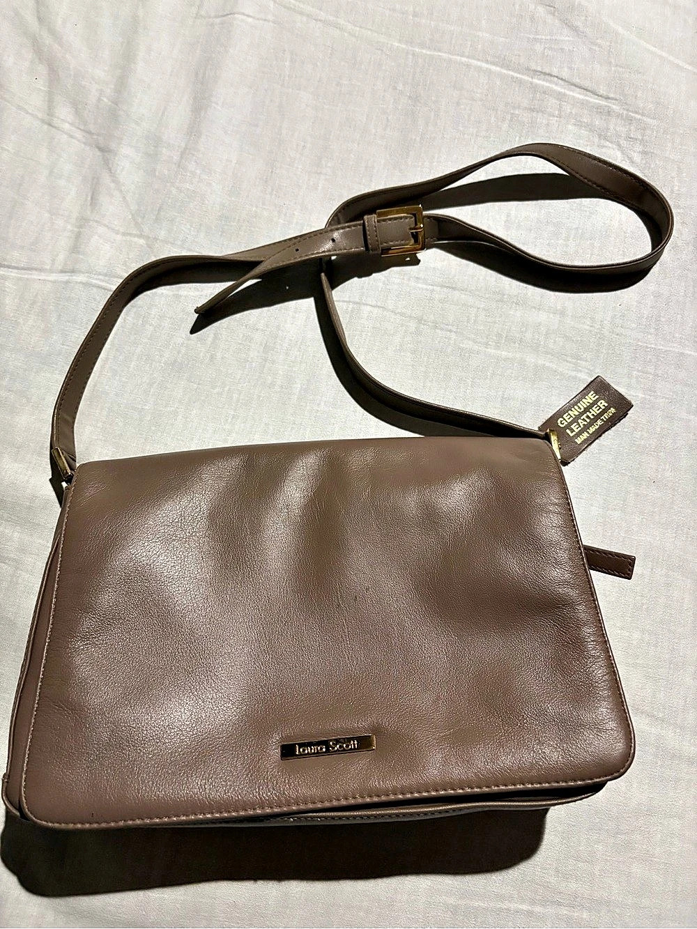 Laura Scott Leather Shoulder/Crossbody Leather Bag in Tan Like New